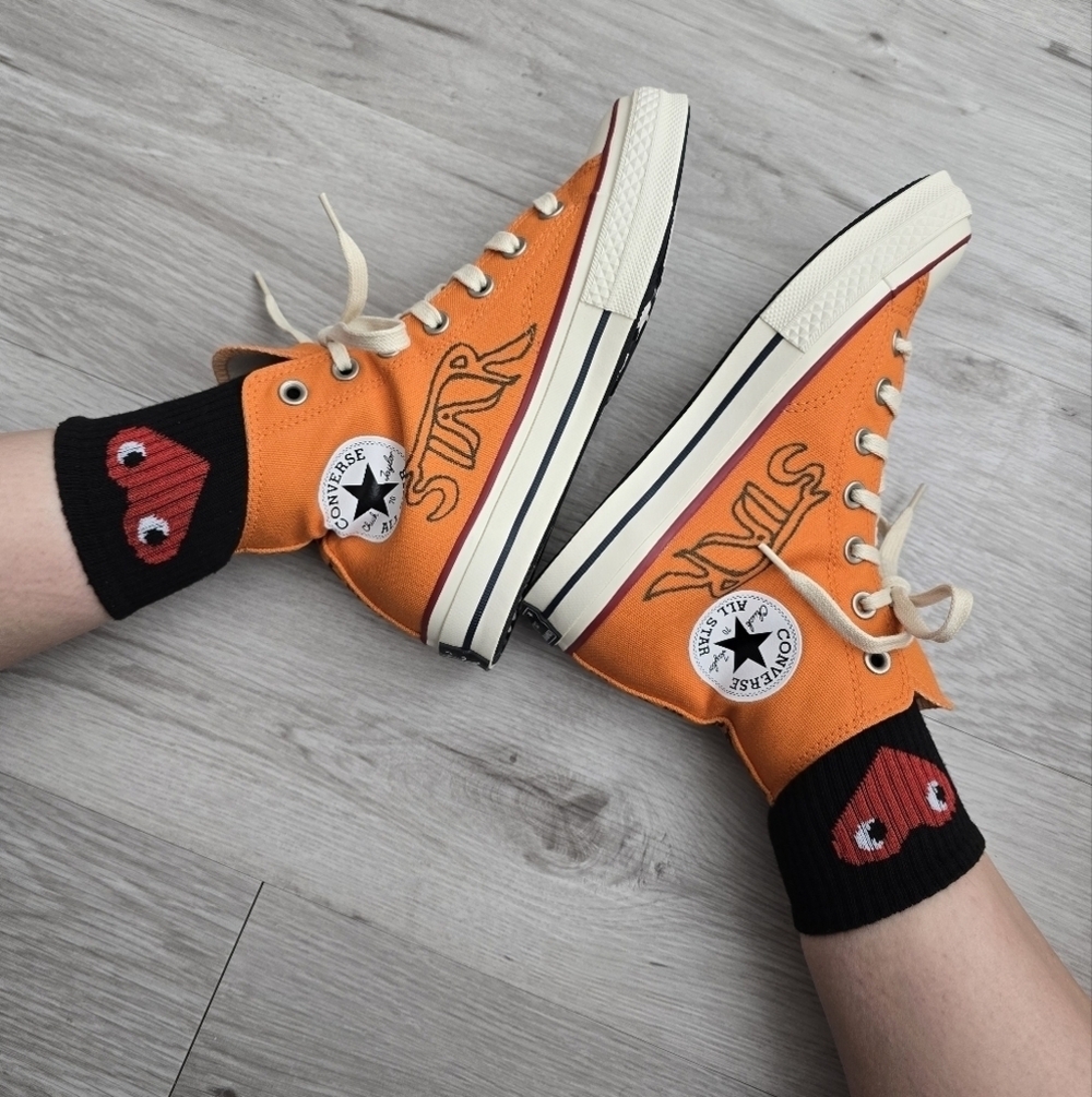 Converse × Come Tees Chuck 70s Star Path orange canvas hi-top sneakers WMS 6.5 - Picture 11 of 17